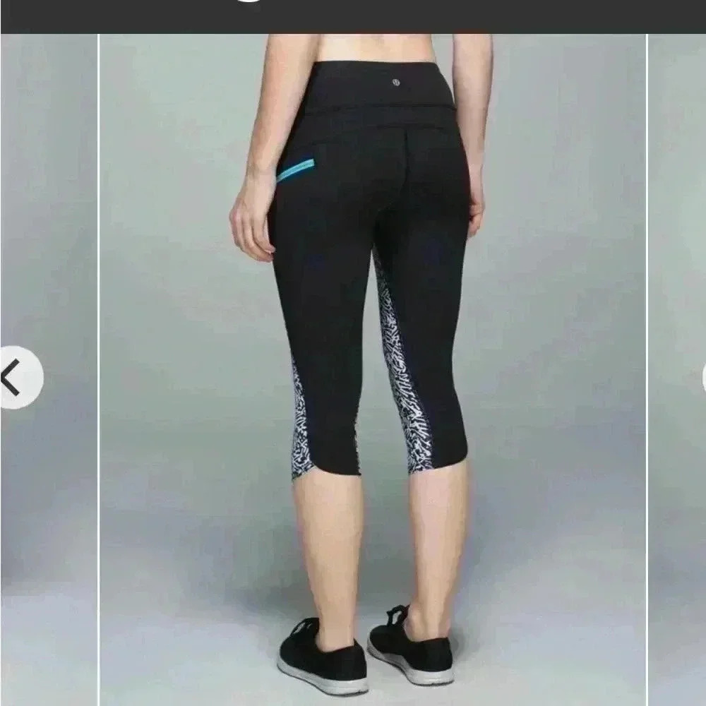 Lululemon Run: Top Speed Crop Mini Brushed Animal Black White size 4